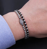 High Stainless Steel Beads CZ Pave Eye Charm Braided Macrame Bracelet