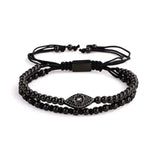 High Stainless Steel Beads CZ Pave Eye Charm Braided Macrame Bracelet