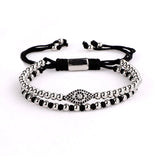 High Stainless Steel Beads CZ Pave Eye Charm Braided Macrame Bracelet