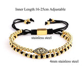 High Stainless Steel Beads CZ Pave Eye Charm Braided Macrame Bracelet