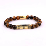 CZ Micro Pave Ball Crown Charms Tiger Eyes Adjustable Bracelet