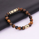 CZ Micro Pave Ball Crown Charms Tiger Eyes Adjustable Bracelet