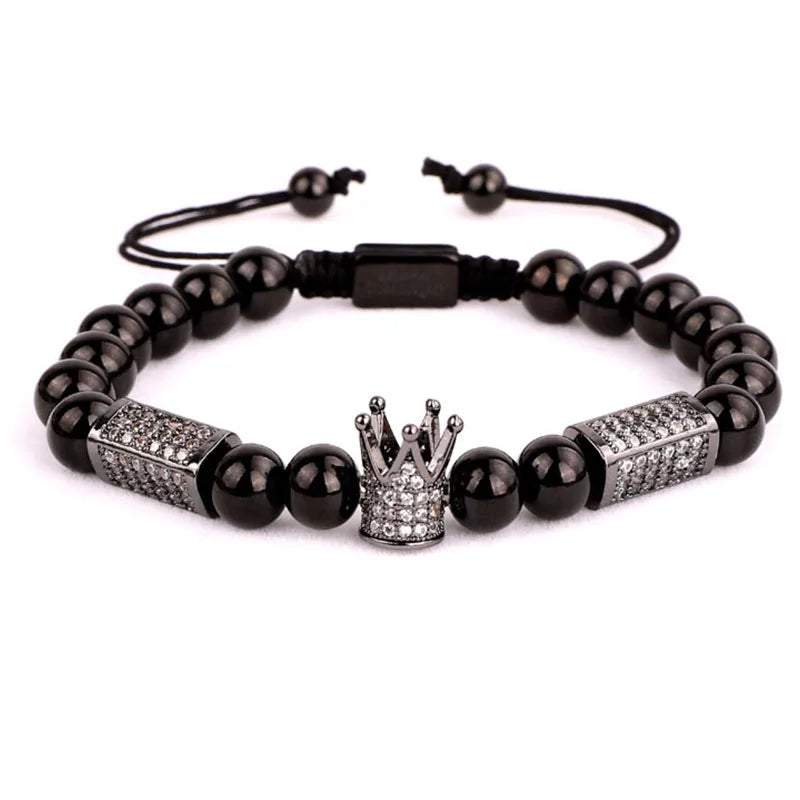 CZ Crown Charm Stainless Steel Beads Bracelet