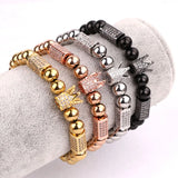 CZ Crown Charm Stainless Steel Beads Bracelet