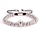 CZ Crown Charm Stainless Steel Beads Bracelet