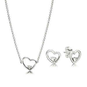 S925 Silver Asymmetrical Heart Set Of Love Necklace Women Charm Jewelry