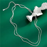 Women's S925 Sterling Silver Double Layer Water Wave Chain Necklace