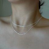 Women's S925 Sterling Silver Double Layer Water Wave Chain Necklace