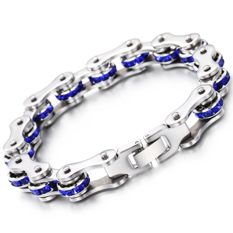 Stainless Steel Bike Chain Bracelet with CZ Drill, 8.26 inch