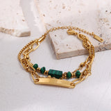 Natural Stone Stainless Steel Bracelet 18K Real Gold-Plated
