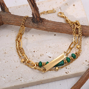 Natural Stone Stainless Steel Bracelet 18K Real Gold-Plated