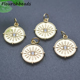 Nickel Plated CZ Round Evil Eye Charms Pendants 20pc