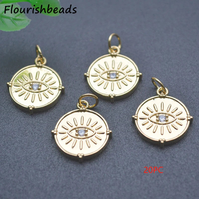 Nickel Plated CZ Round Evil Eye Charms Pendants 20pc