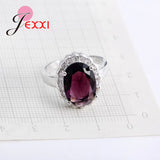 Noble Oval Dark Crystals CZ 925 Silver Wedding Party Band Rings