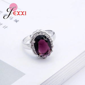 Noble Oval Dark Crystals CZ 925 Silver Wedding Party Band Rings