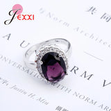 Noble Oval Dark Crystals CZ 925 Silver Wedding Party Band Rings