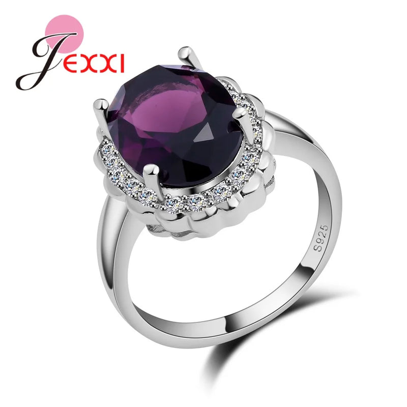 Noble Oval Dark Crystals CZ 925 Silver Wedding Party Band Rings