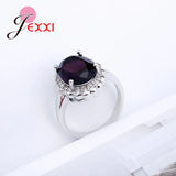 Noble Oval Dark Crystals CZ 925 Silver Wedding Party Band Rings