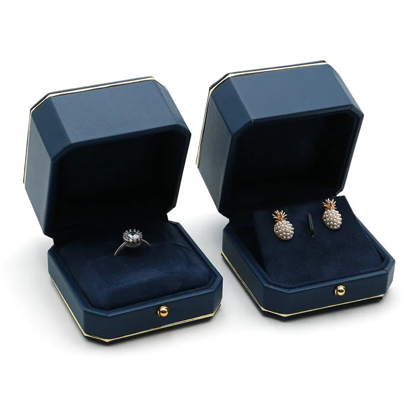 High Octagonal Ring Box PU Leather Earring Necklace Pendant Box