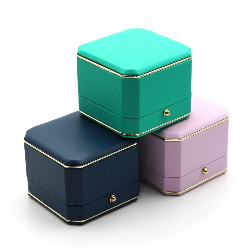 High Octagonal Ring Box PU Leather Earring Necklace Pendant Box