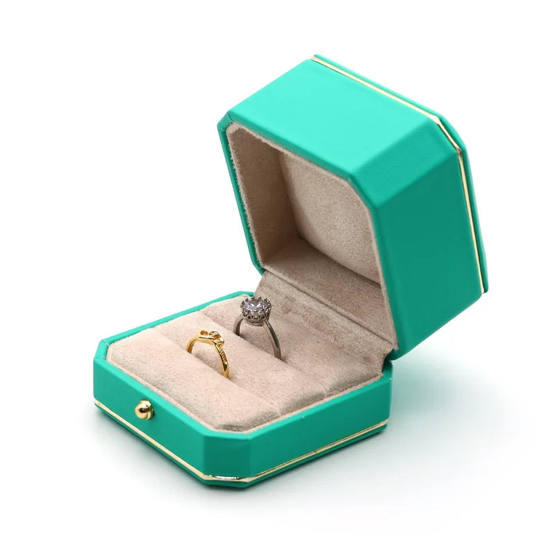 High Octagonal Ring Box PU Leather Earring Necklace Pendant Box
