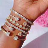 Heart Arrow Cz Cubic Zirconia Paved Lover Wedding Band Bangle Bracelet