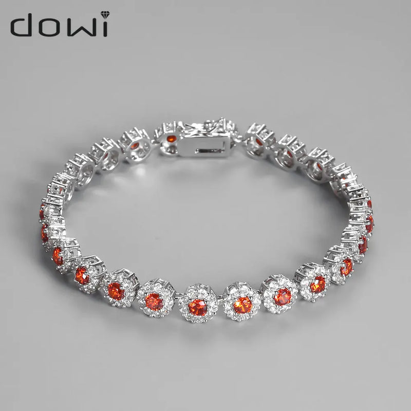 Orange Zircon Silver Bracelet CZ Bangle for Women