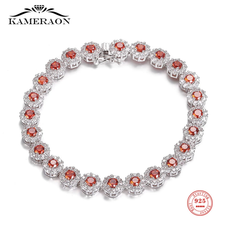 Orange Zircon Silver Bracelet CZ Gemstone Bangle for Women