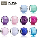 925 Silver Charm Multicolor Glass Beads Engraved DIY Bracelet