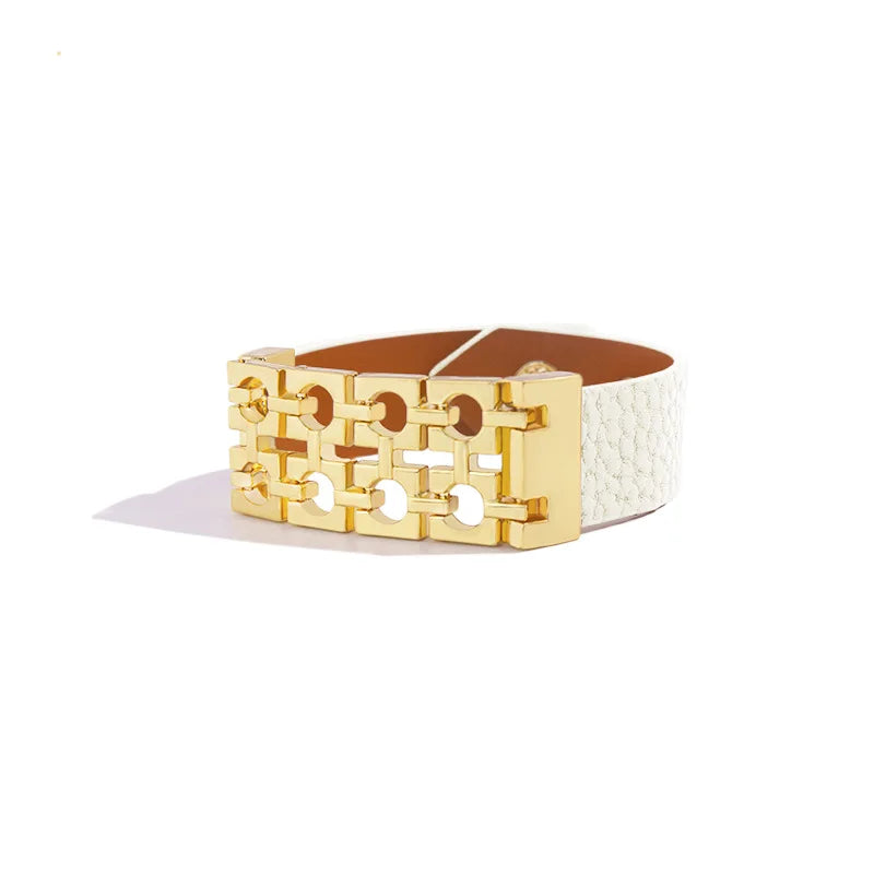 PU Leather Stainless Steel Letter Bracelet Bangle
