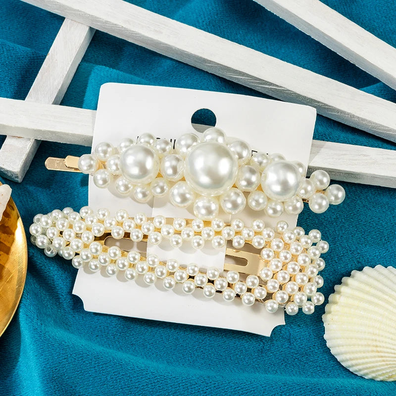 Pearl Hair Clips Set Women Hairpins Snap Barrettes Hair Styling Jewelry