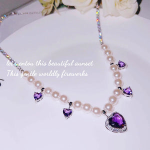 High Shine Pearl Pendant Necklace with Heart Cubic Zirconia