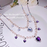 High Shine Pearl Pendant Necklace with Heart Cubic Zirconia