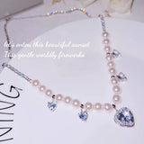 High Shine Pearl Pendant Necklace with Heart Cubic Zirconia