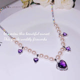 High Shine Pearl Pendant Necklace with Heart Cubic Zirconia