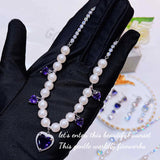 High Shine Pearl Pendant Necklace with Heart Cubic Zirconia