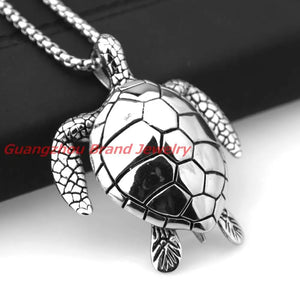 Sea Turtle Pendant Stainless Steel Mens Necklace