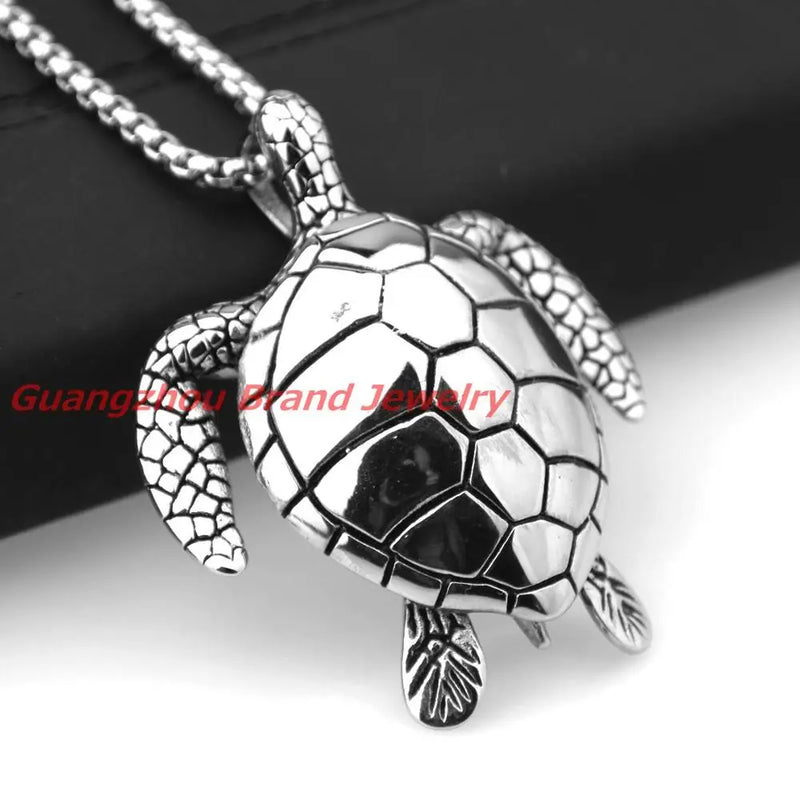 Sea Turtle Pendant Stainless Steel Mens Necklace