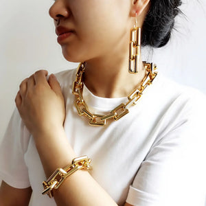Punk Boho CCB Chain Necklace Women Statement Hip Hop Thick Link Chain