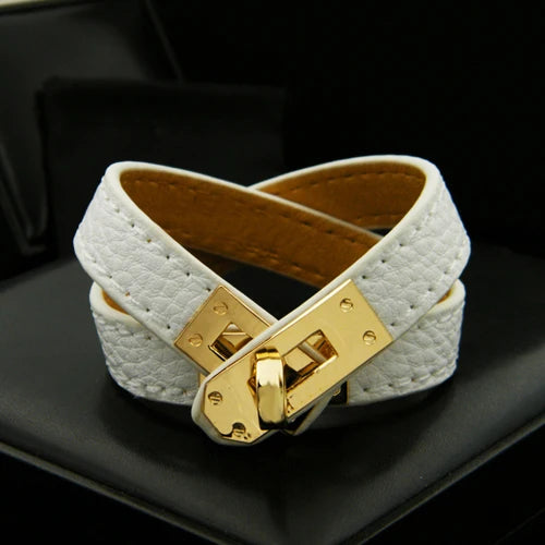 Punk Style Double Layer PU Leather Swivel Buckle Bangle