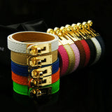 Punk Style Double Layer PU Leather Swivel Buckle Bangle