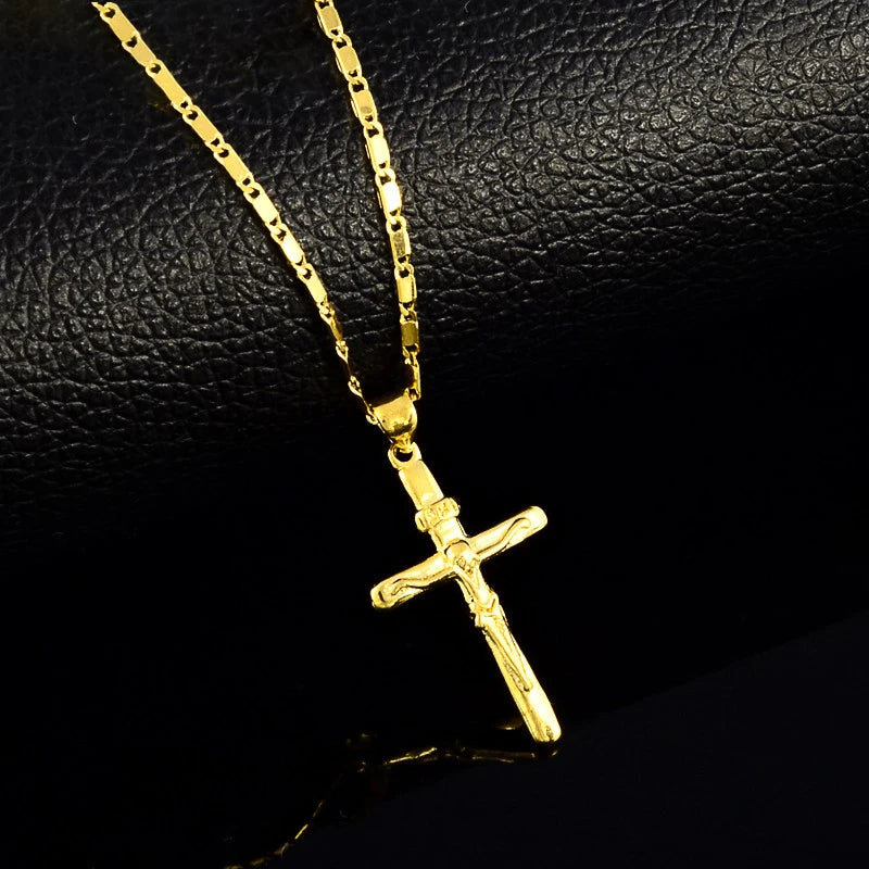 24K Gold Filled Cross Charm Pendant Necklace Wedding Jewelry