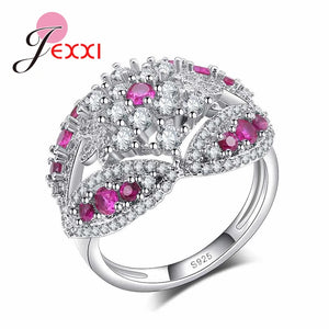 Purple Crystal Flower Ring 925 Sterling Silver Women's Wedding Jewelry