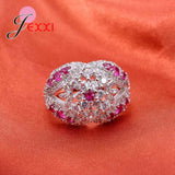 Purple Crystal Flower Ring 925 Sterling Silver Women's Wedding Jewelry