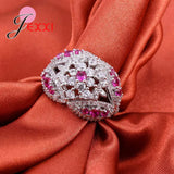 Purple Crystal Flower Ring 925 Sterling Silver Women's Wedding Jewelry