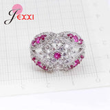 Purple Crystal Flower Ring 925 Sterling Silver Women's Wedding Jewelry