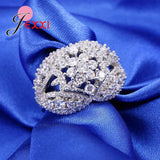 Purple Crystal Flower Ring 925 Sterling Silver Women's Wedding Jewelry