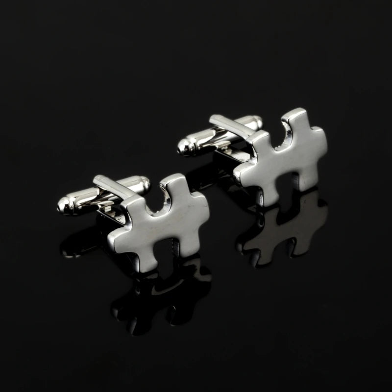 Jigsaw Puzzle Cuff Button Silver Colour Copper Cufflinks