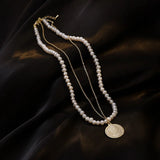 High Queen's Head Coins Pearl Necklace 14k Filled