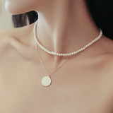 High Queen's Head Coins Pearl Necklace 14k Filled